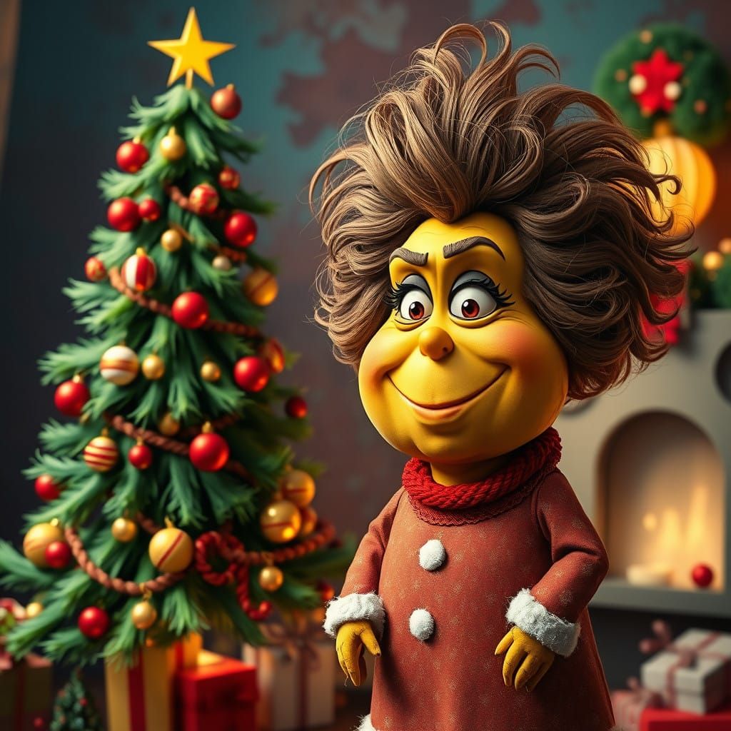 Whimsical Christmas Tree with Cartoon Potato Grandma