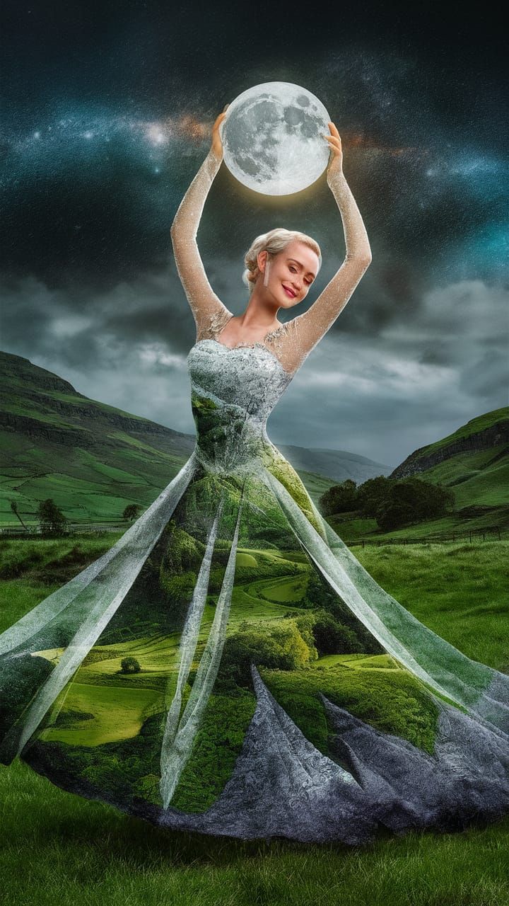 Ethereal Irish Goddess Holding Moon