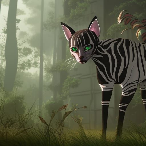 Zebra Cat Wendigo in Anime Style