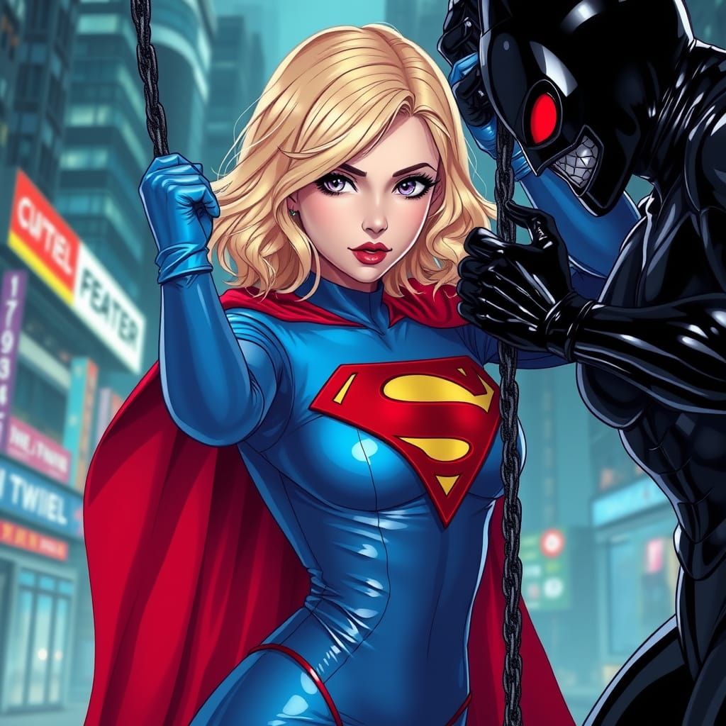 Latex Supergirl vs Villainess in Studio Trigger Style