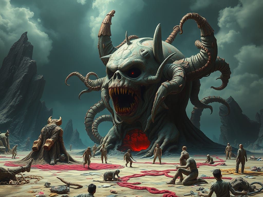 Surreal Biomechanical Nightmare in Dystopian Landscape