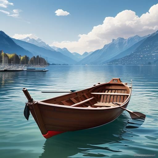 Rowboat on Lake Geneva in Vivid Colors