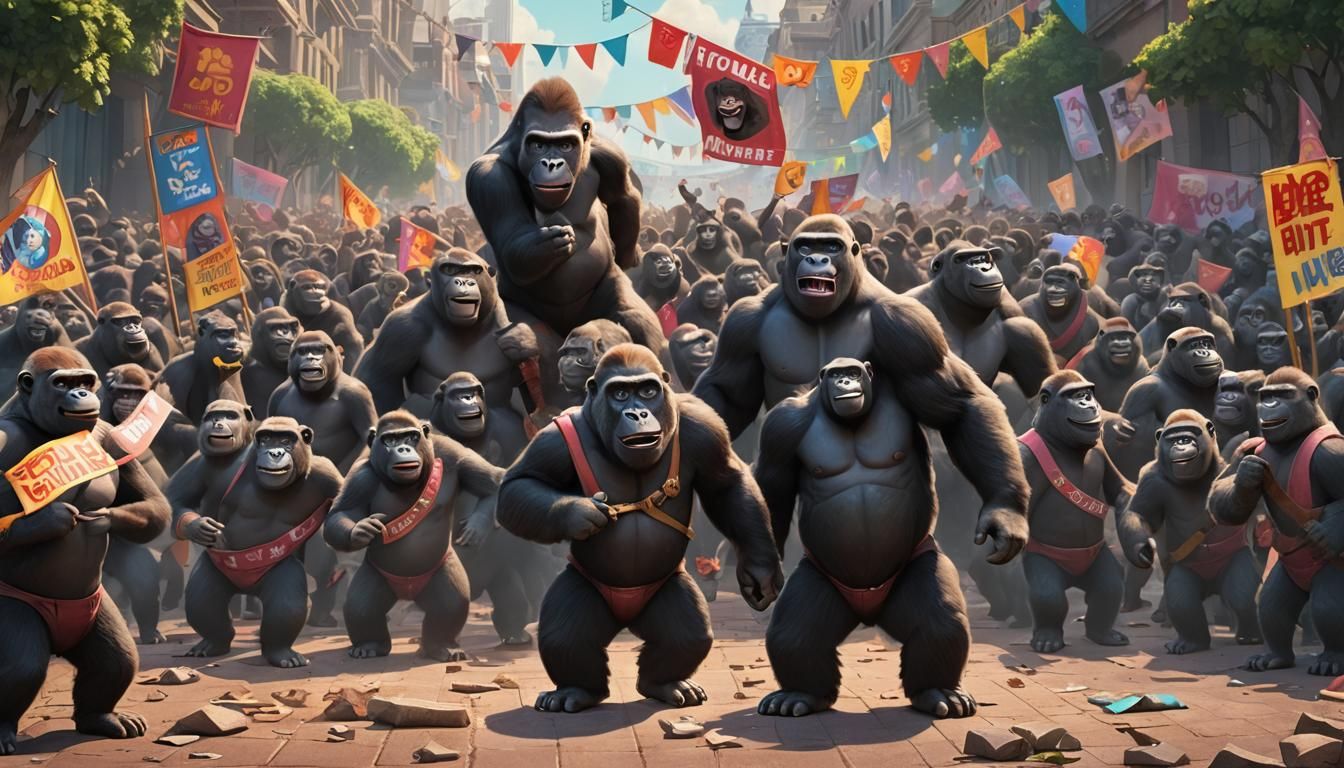 Worried Gorilla in Pixar-Style Digital Art