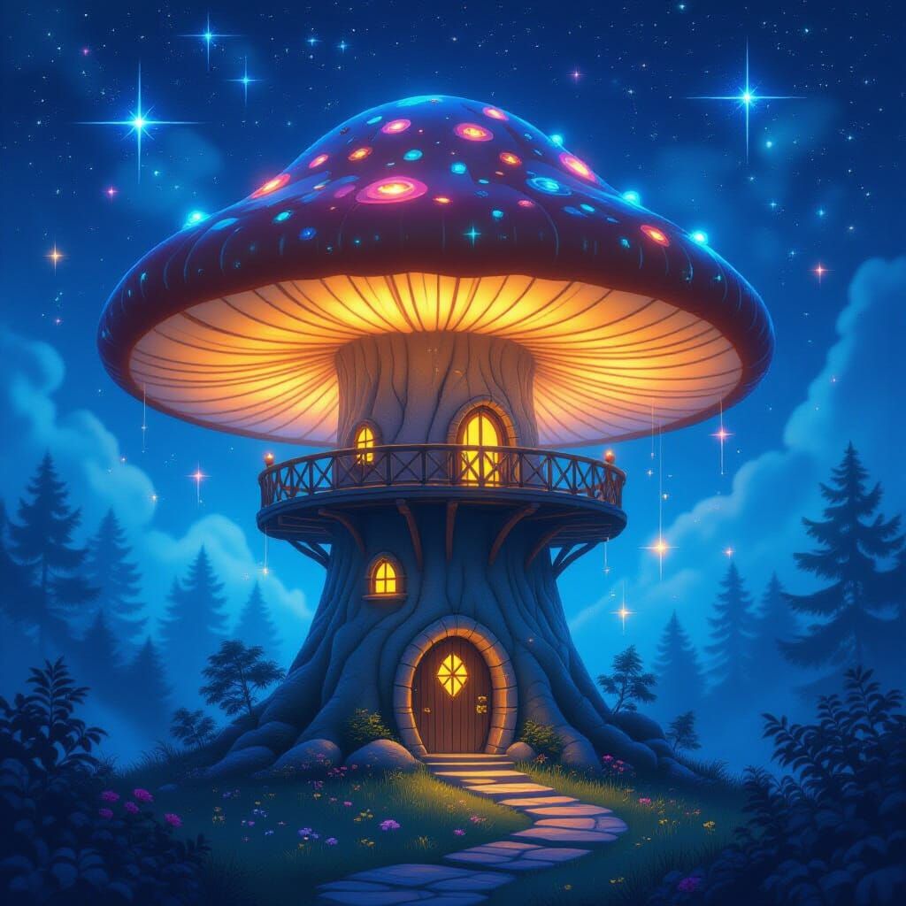 Ethereal Mushroom Treehouse in Stardust Light