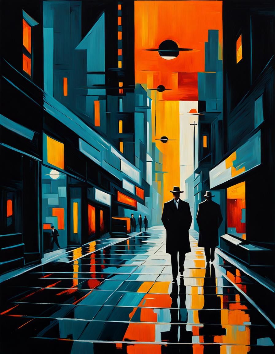 Abstract Film Noir Detective in Geometric Futurism Style
