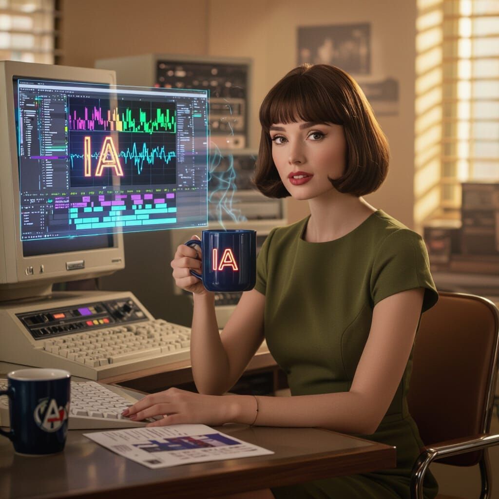 Retro-Futuristic Portrait of a Woman with Vintage Tech