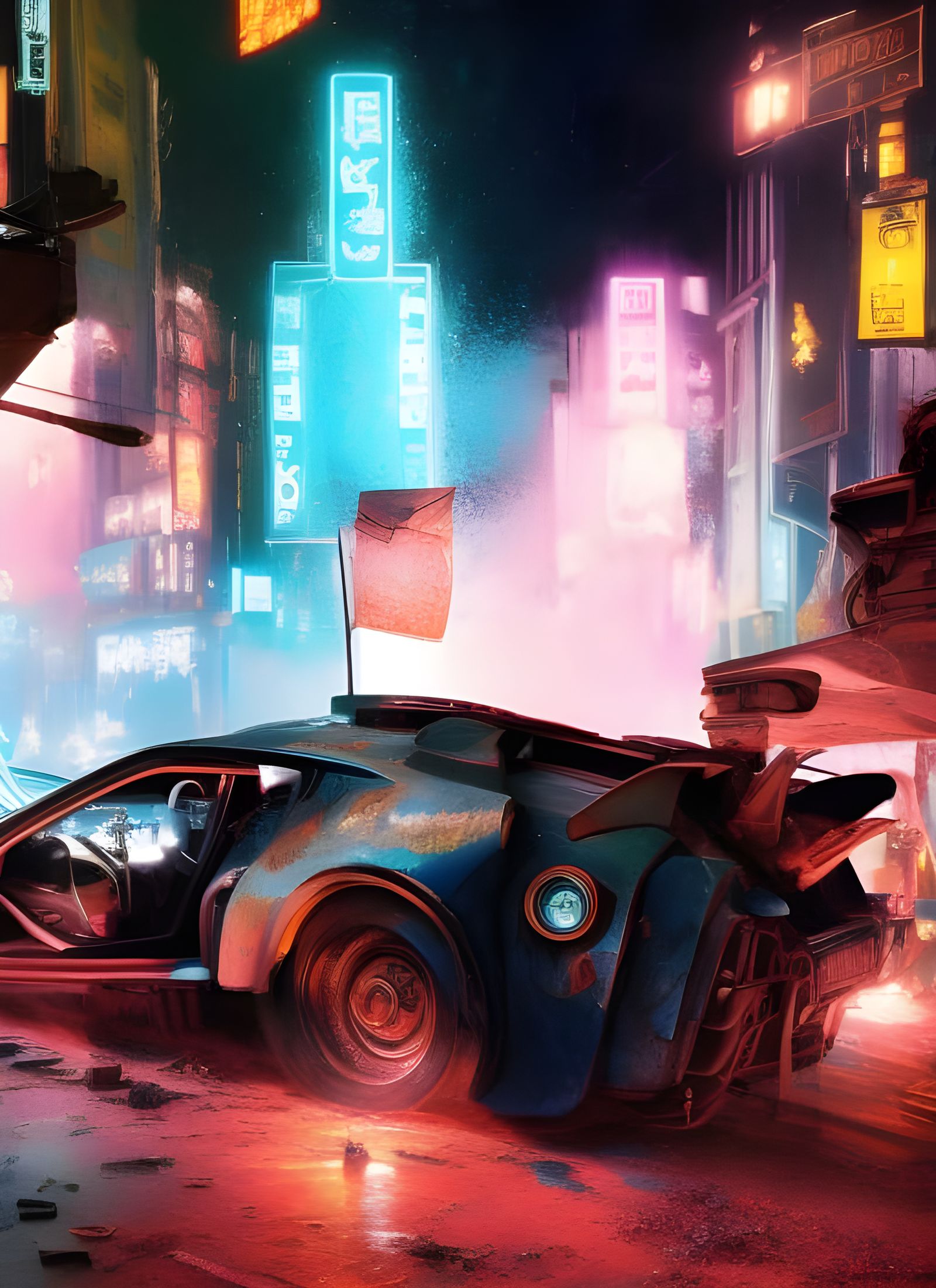 Dieselpunk Car in Cyberpunk Space Station: Detailed Digital ...