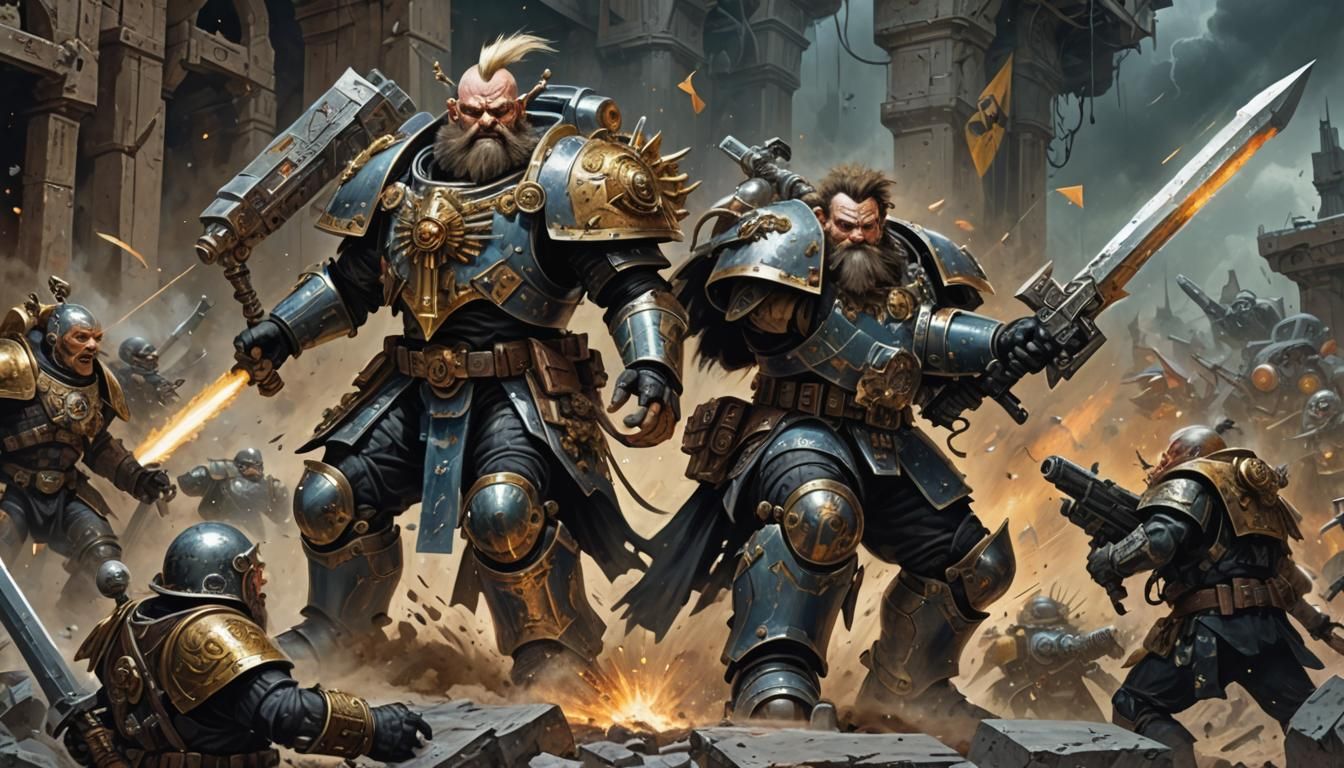 Cyberpunk Dwarf-Priest Battle-Paladin in Futuristic Ruins