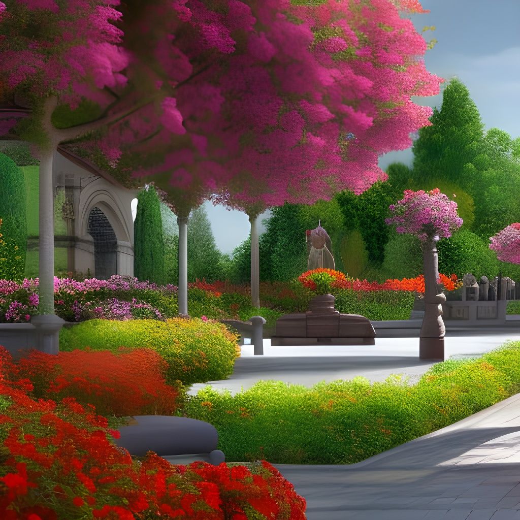 Scenic Garden with Colorful Flowers in Fairycore Style