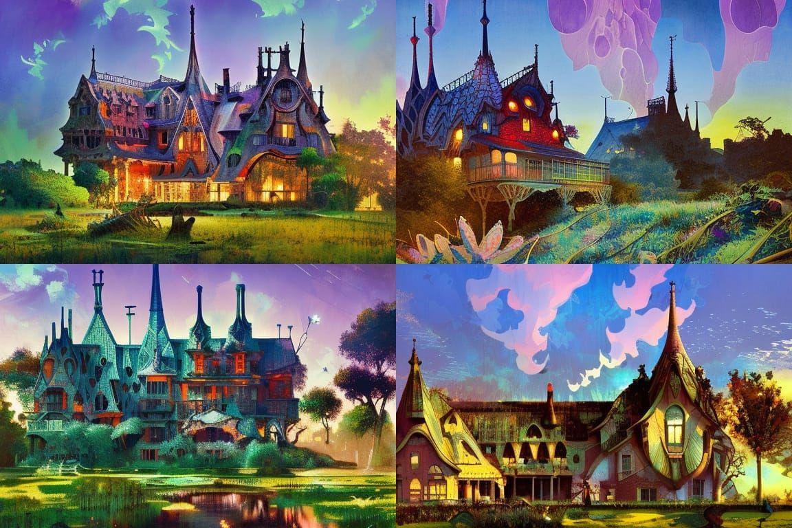 Psychedelic Farmhouse Sunset in Pop Art Style