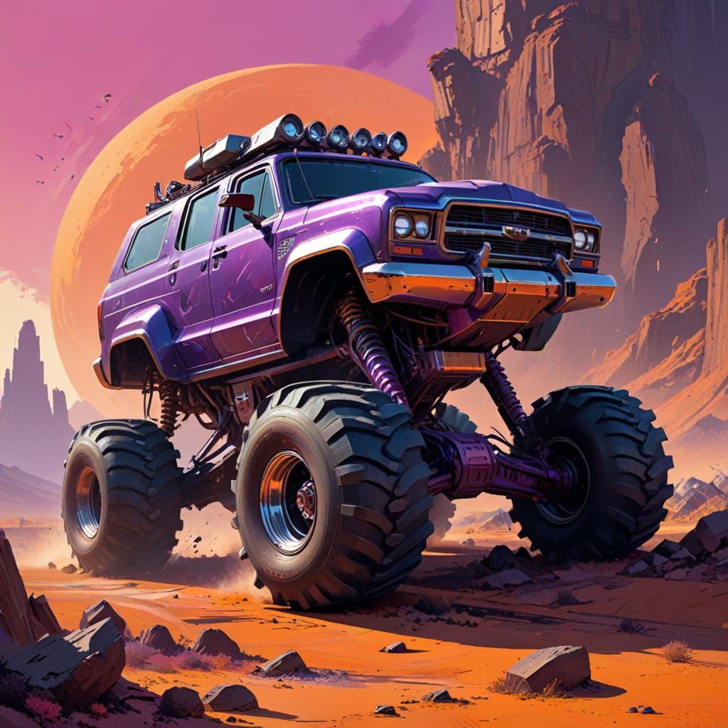 Gleaming Purple Space Monster Truck Speeds Across Distant Pl...