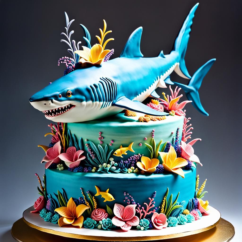 Elaborate Pastel Shark Cake Sculpture
