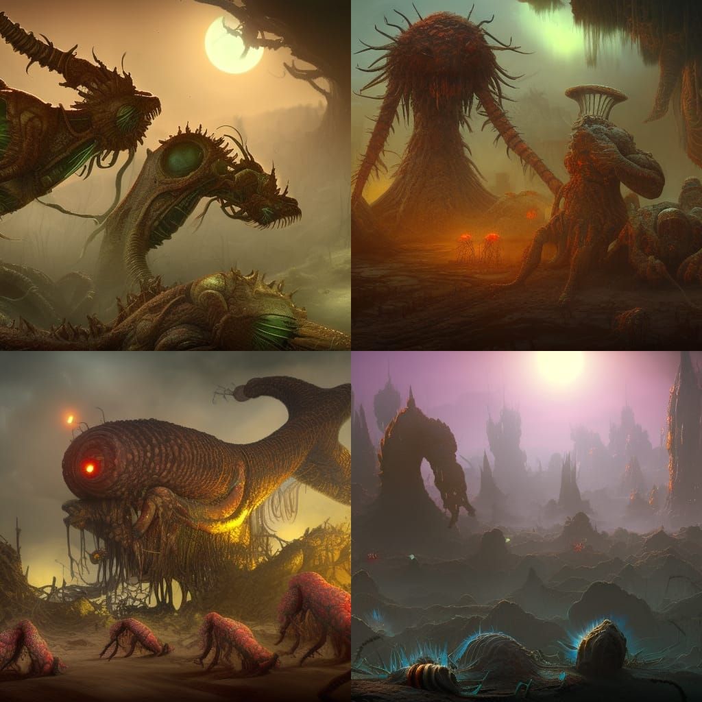 Maggot Monsters Feast: Detailed Fantasy Art
