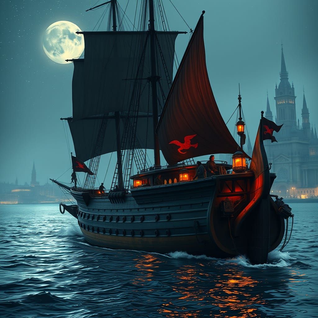 Dark-Hulled Warship Anchored in Imperial Harbor