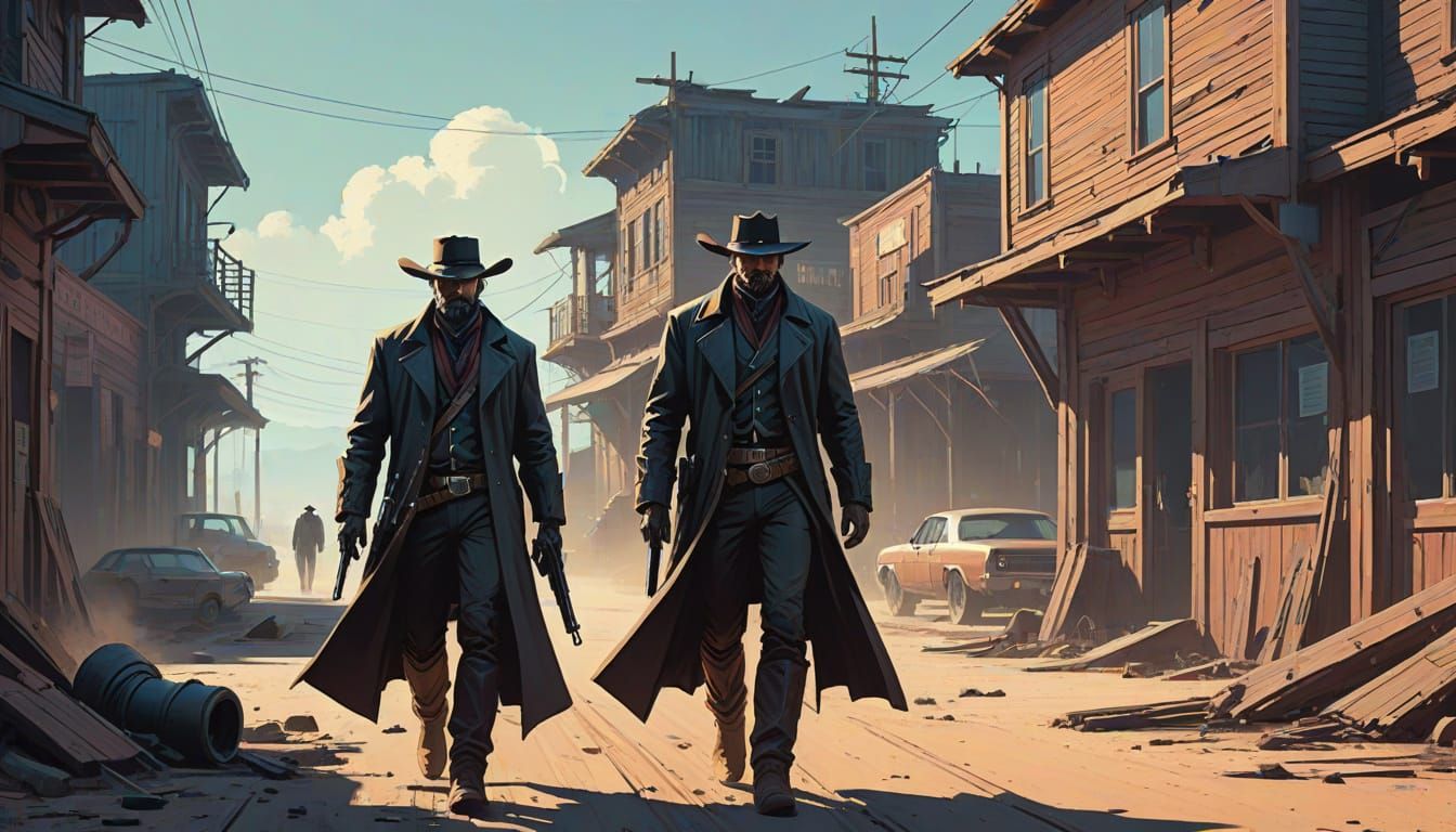 Classic Western Duel in the Dusty Street