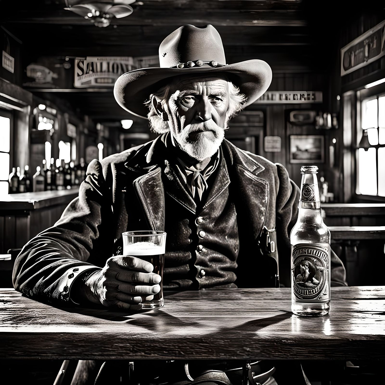 Gunslinger Enjoying a Beer in Old West Saloon