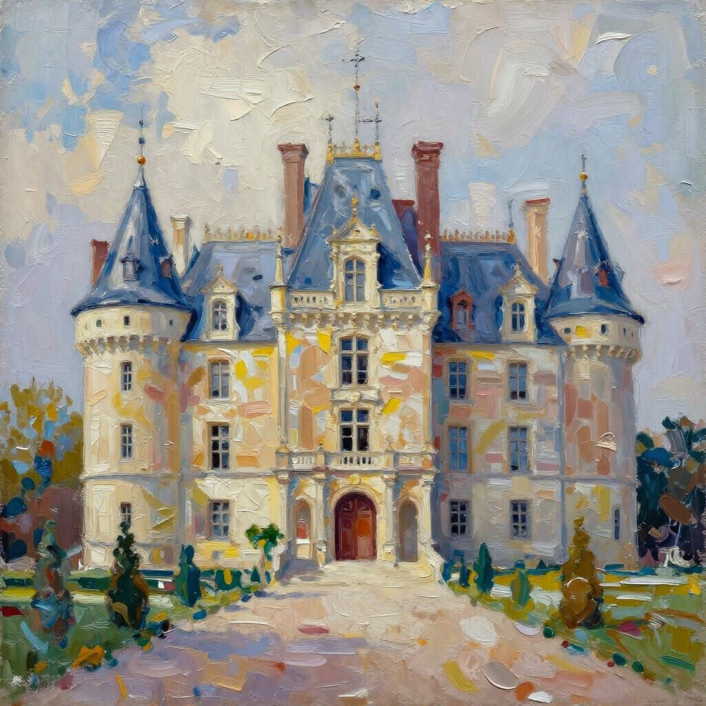 Grand Chateau in Gouache Watercolor Style