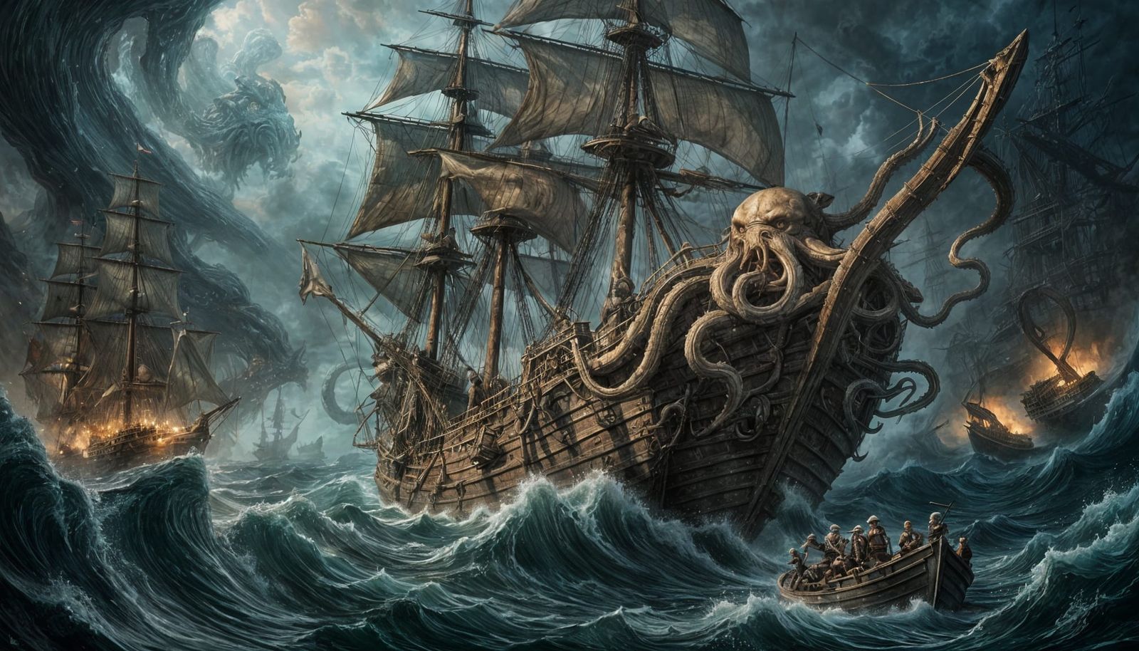 Kraken's Wrath: Galleon's Demise in Murky Depths