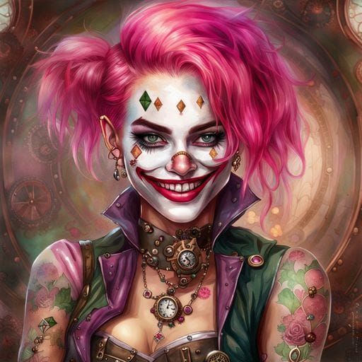 Steampunk Joker Girl in Vintage Glam Style