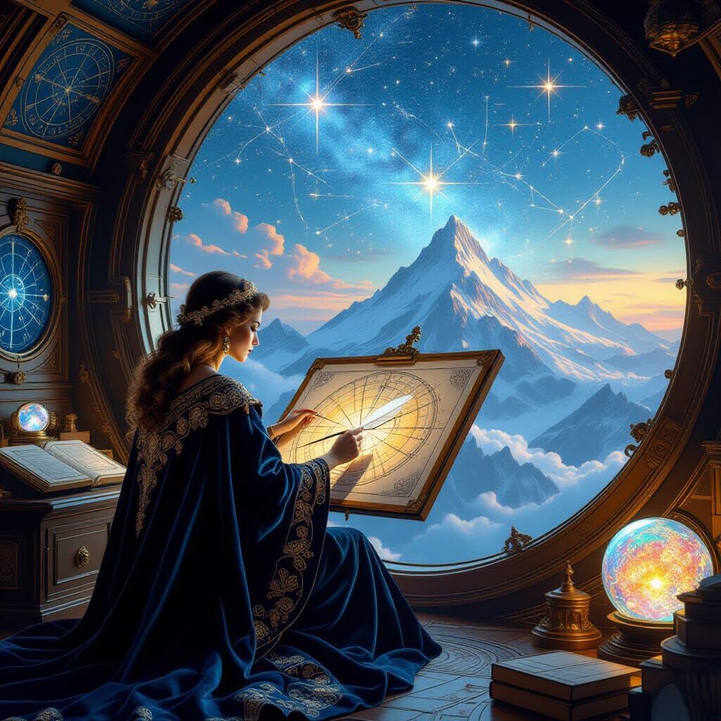 Celestial Cartographer Charts Constellations in Ornate Obser...