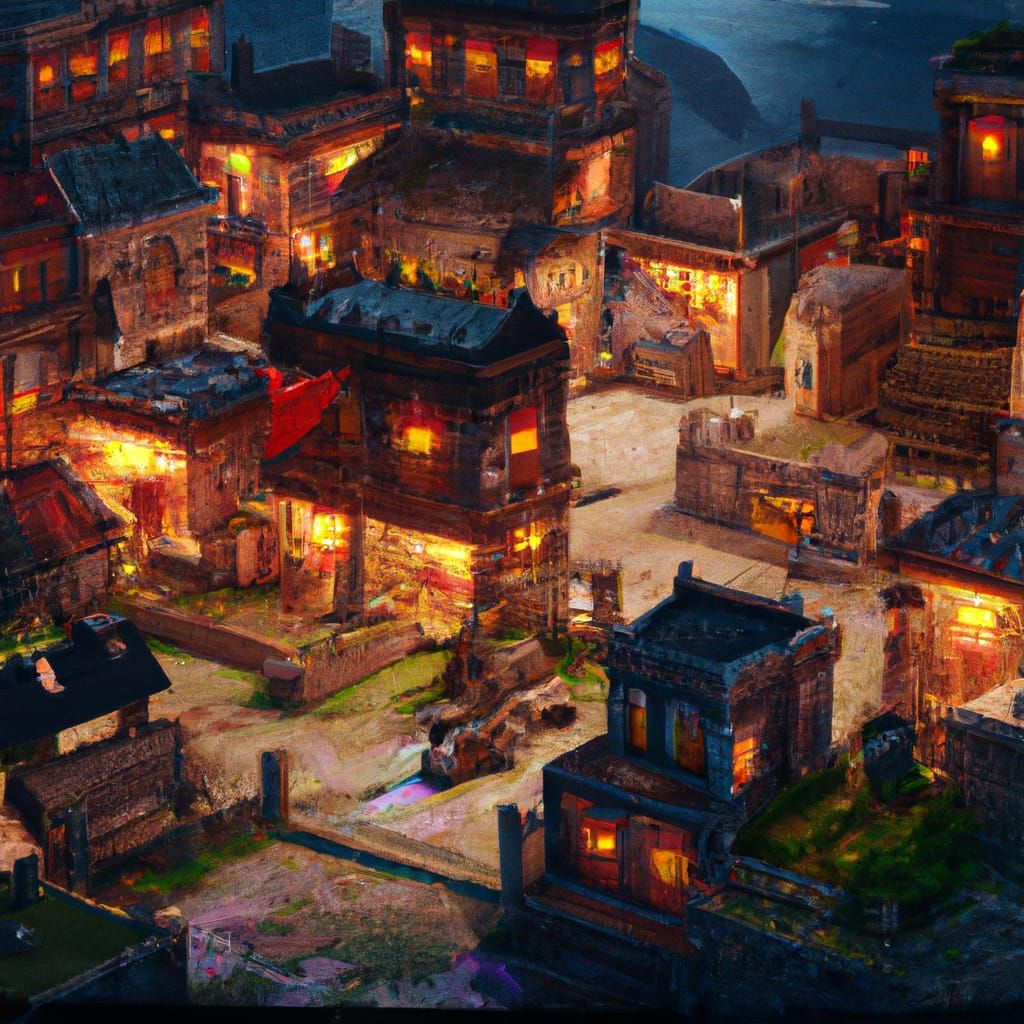 2.5d isometric town at night