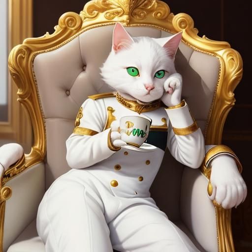 Handsome Cat Prince Drinking Coffee