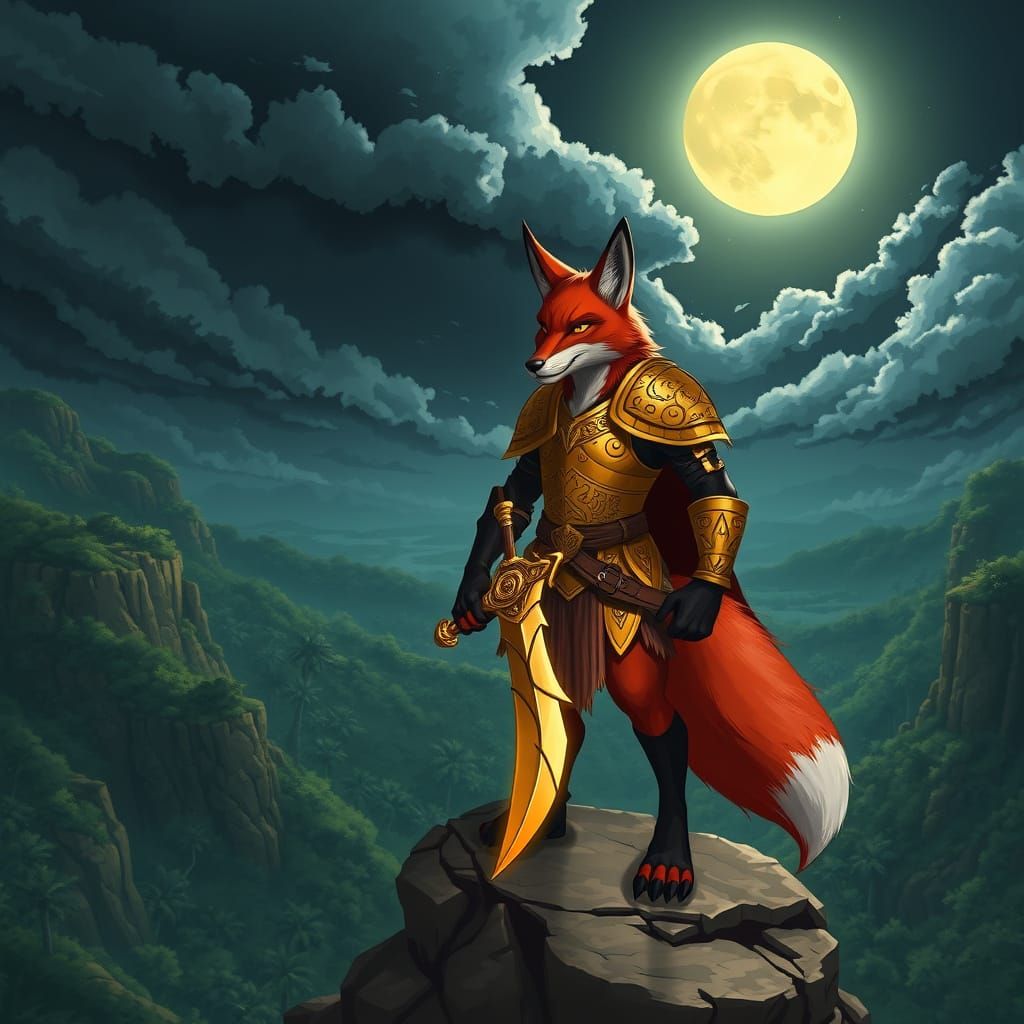 Fearless Red Fox Warrior in Tribal Armor