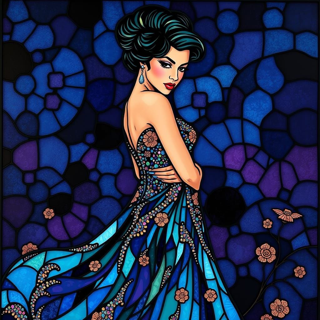 Amy Winehouse as Art Nouveau Stained Glass Mosaic