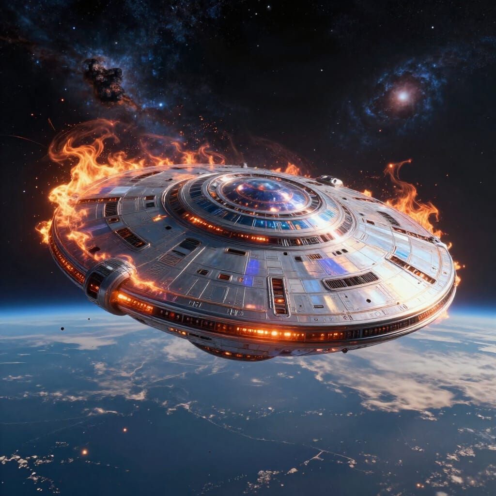 Futuristic UFO Spaceship Above Earth in Cosmic Expanse