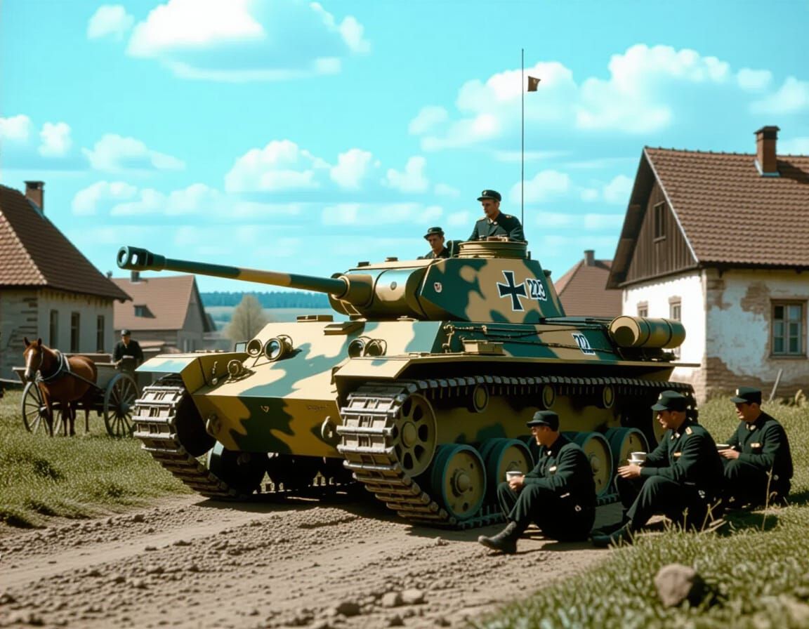 Panzer IV Tank Crew Resting in Hungarian Village