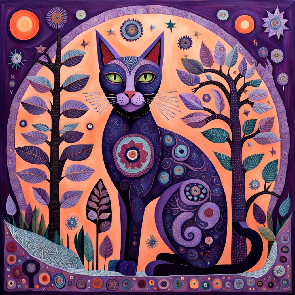 Whimsical Purple Cat Poster Art