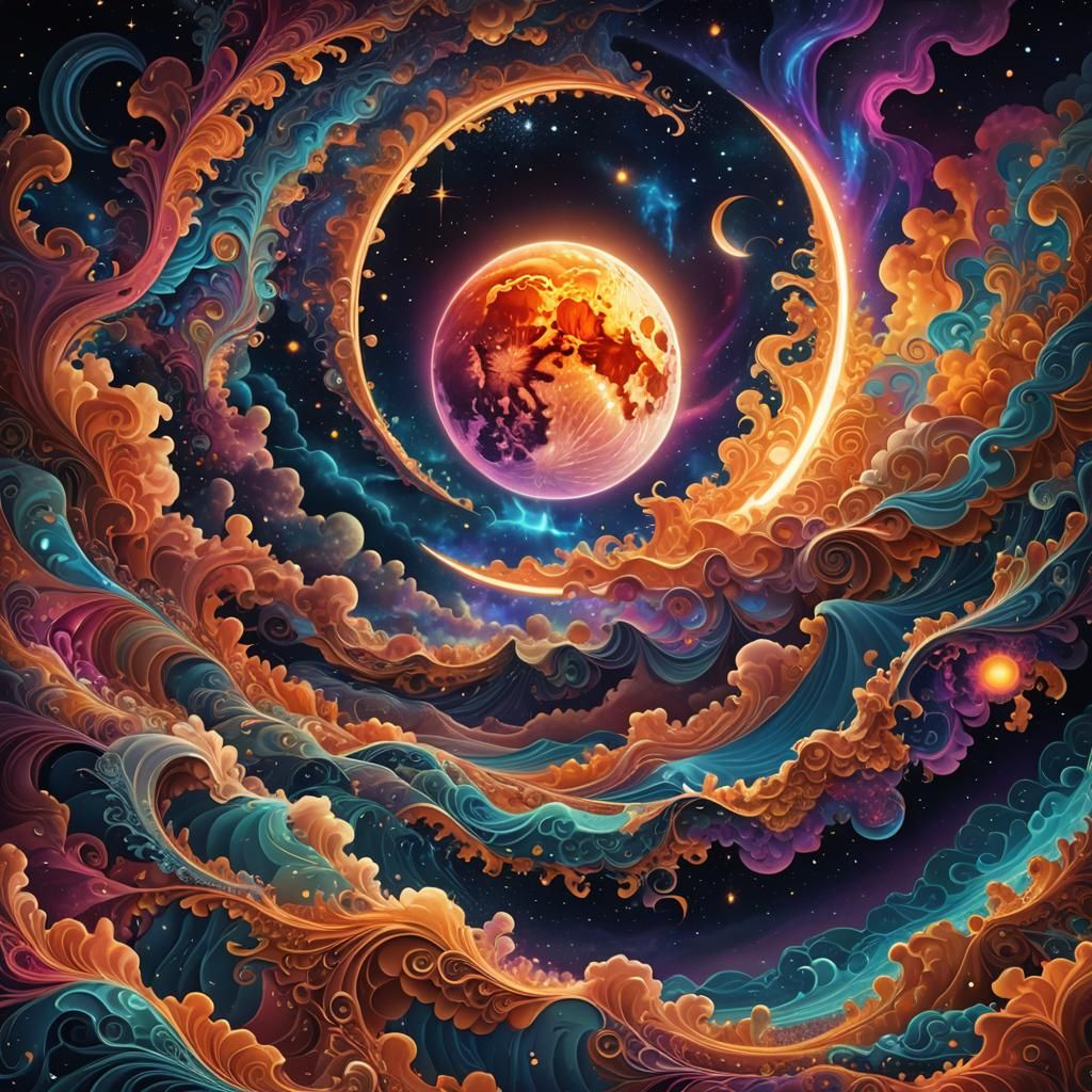 Cosmic Moon Over Psychedelic Astral Plane