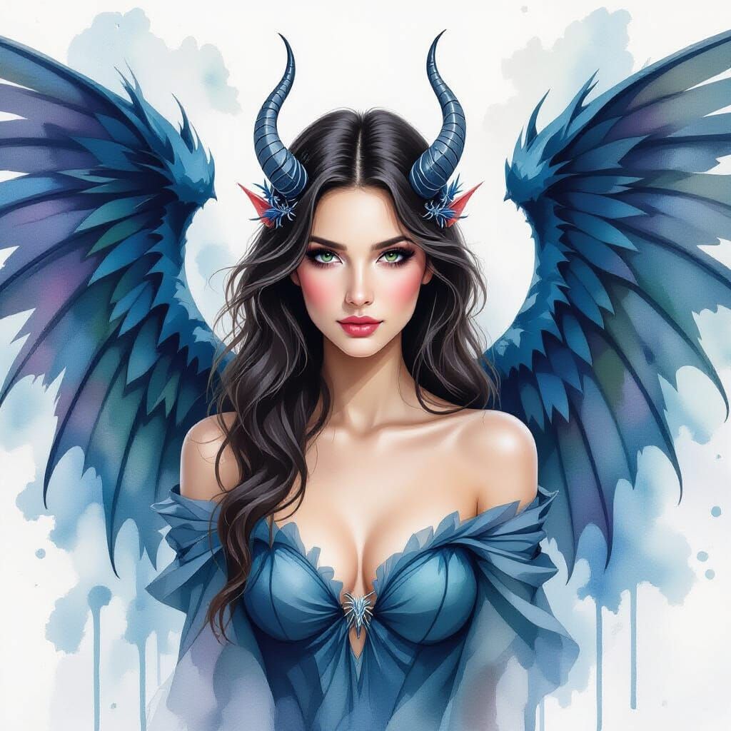 Angel and Demon Realistic Watercolor Painting