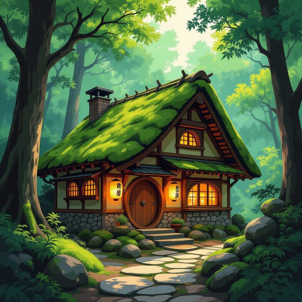 Japanese Hobbit Home in Mystical Forest