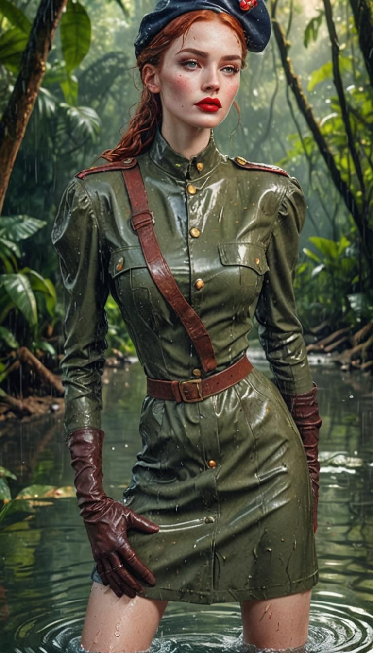 Glamorous Woman in Jungle River, Detailed Matte Painting