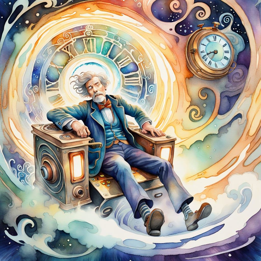 Time Traveler in Watercolor Vortex