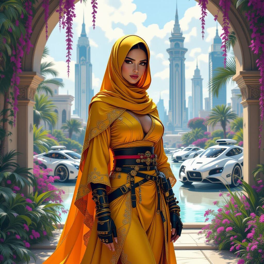 Ninja-Knight in French-Japanese Garden Oasis, Clair-Obscur D...