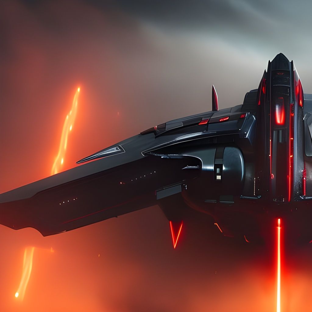 Black Metal Spacejet with Red Core in Dark Fantasy Style