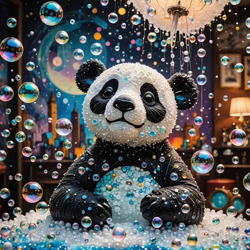 Abstract Panda in Soap Bubble Nightclub, Cubist Style