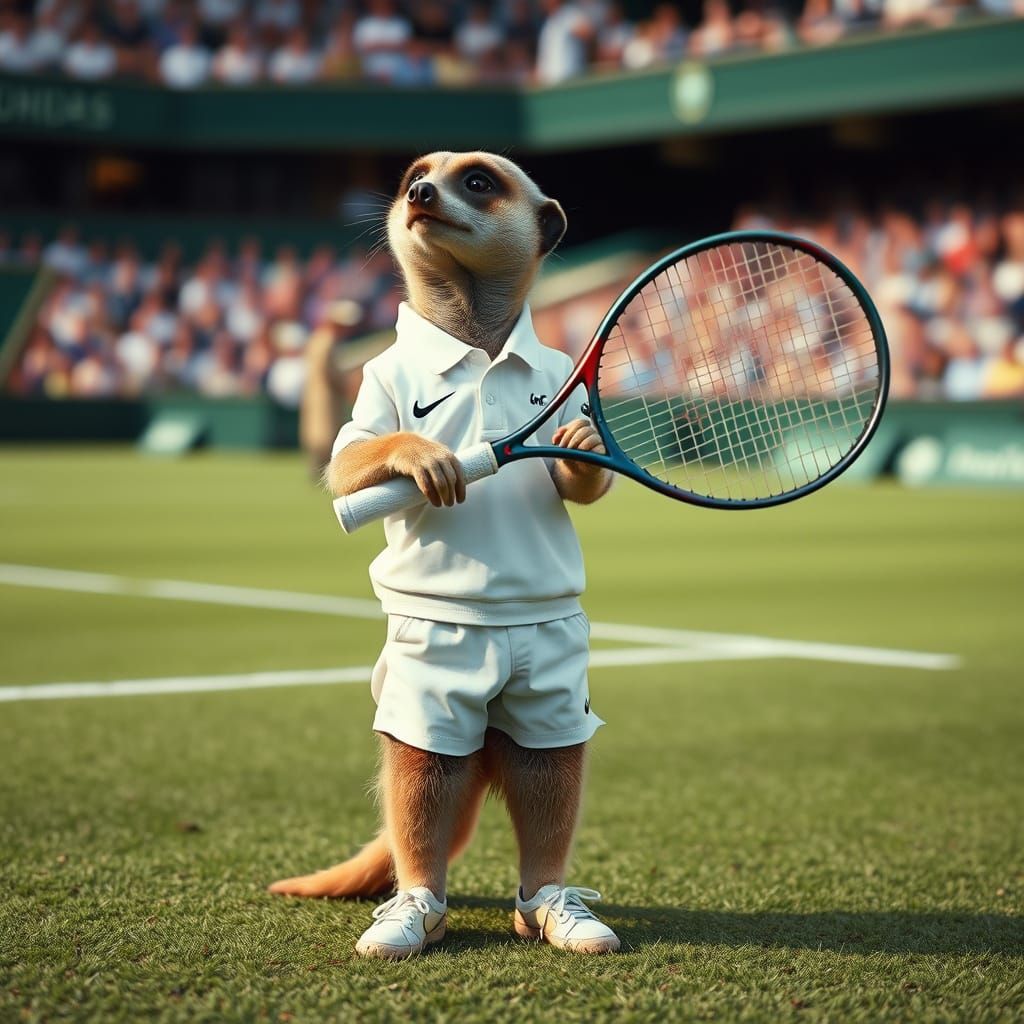 Meerkat Plays Tennis on Wimbledon Court