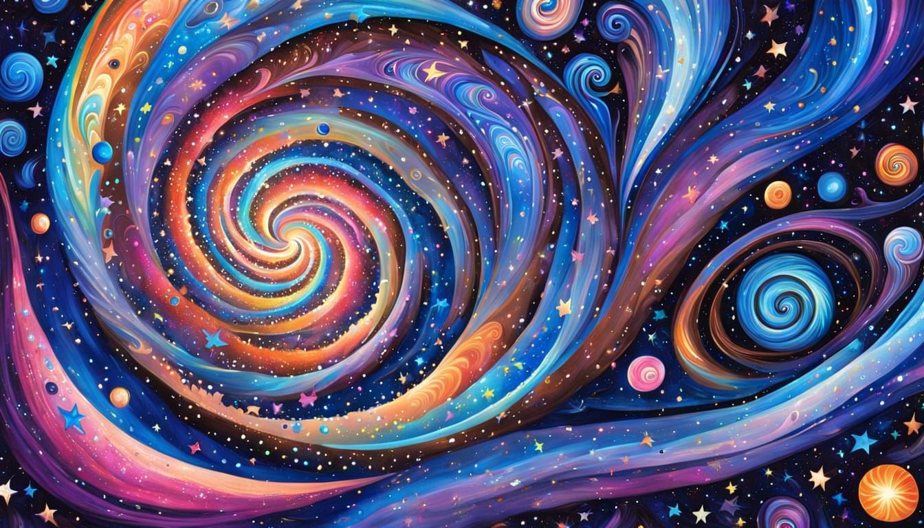 Iridescent Stars Swirling in a Dynamic Space Image