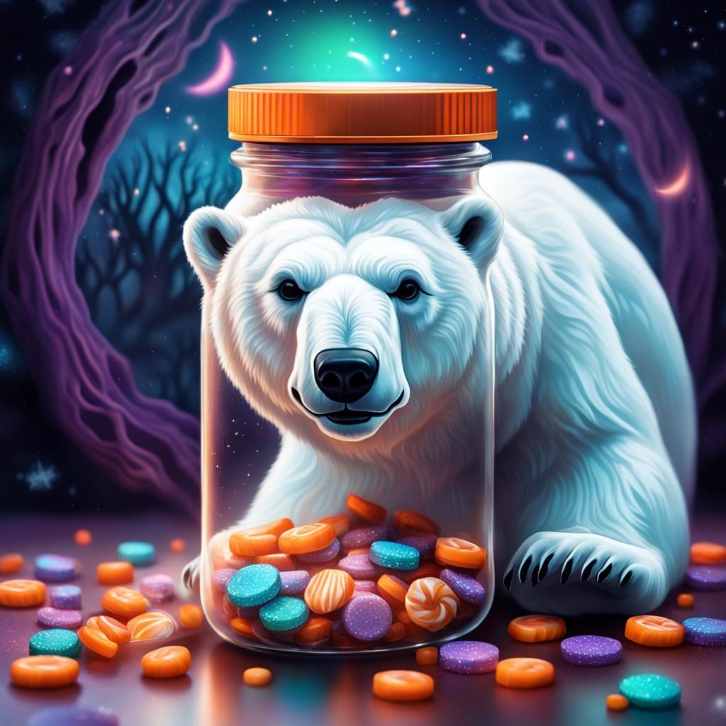Polar Bear Ghost Eats Candy: Cosmic Illustration