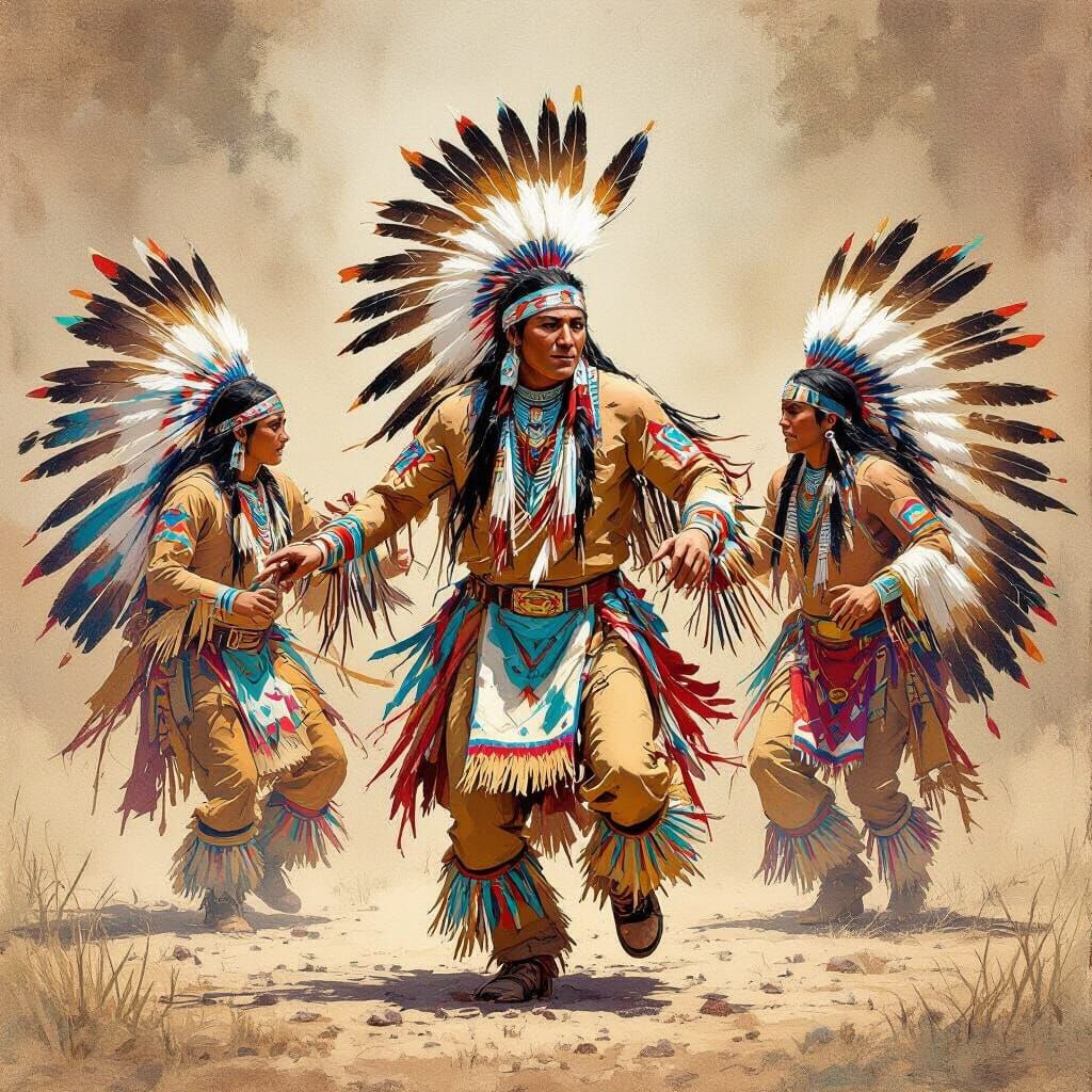 Native American Rain Dance in Graphic Novel Style