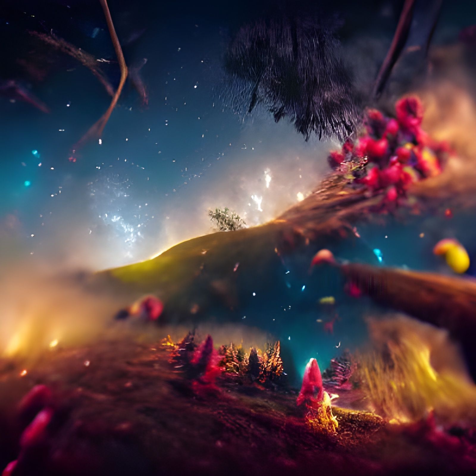 Milky Way Cascade Over Fairytale Forest