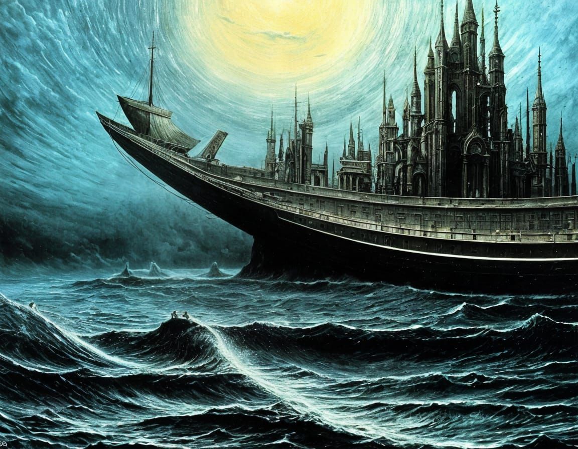 Surreal Ghost Ship Sailing in the Night