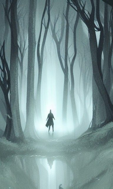 White Wolf in Dark Forest Illustration
