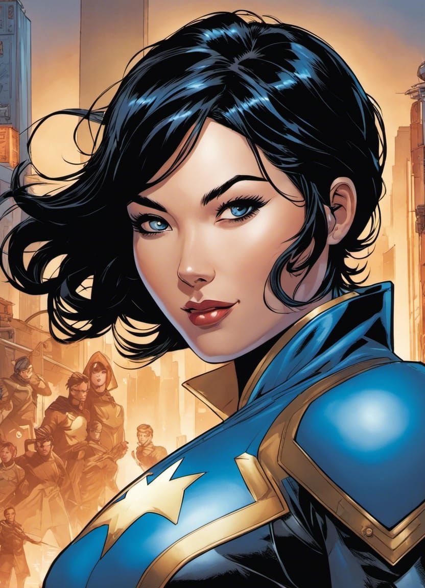 Young Superheroine Portrait in Comic Book Art Style