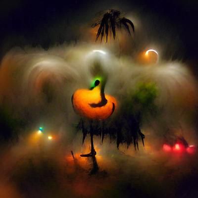 Eerie Jack-o'-Lantern in Foggy Night