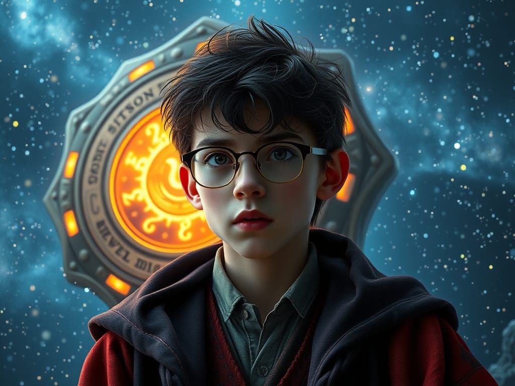 Hyper Realistic Wizard Faces Cosmic Warning in Starry Night ...