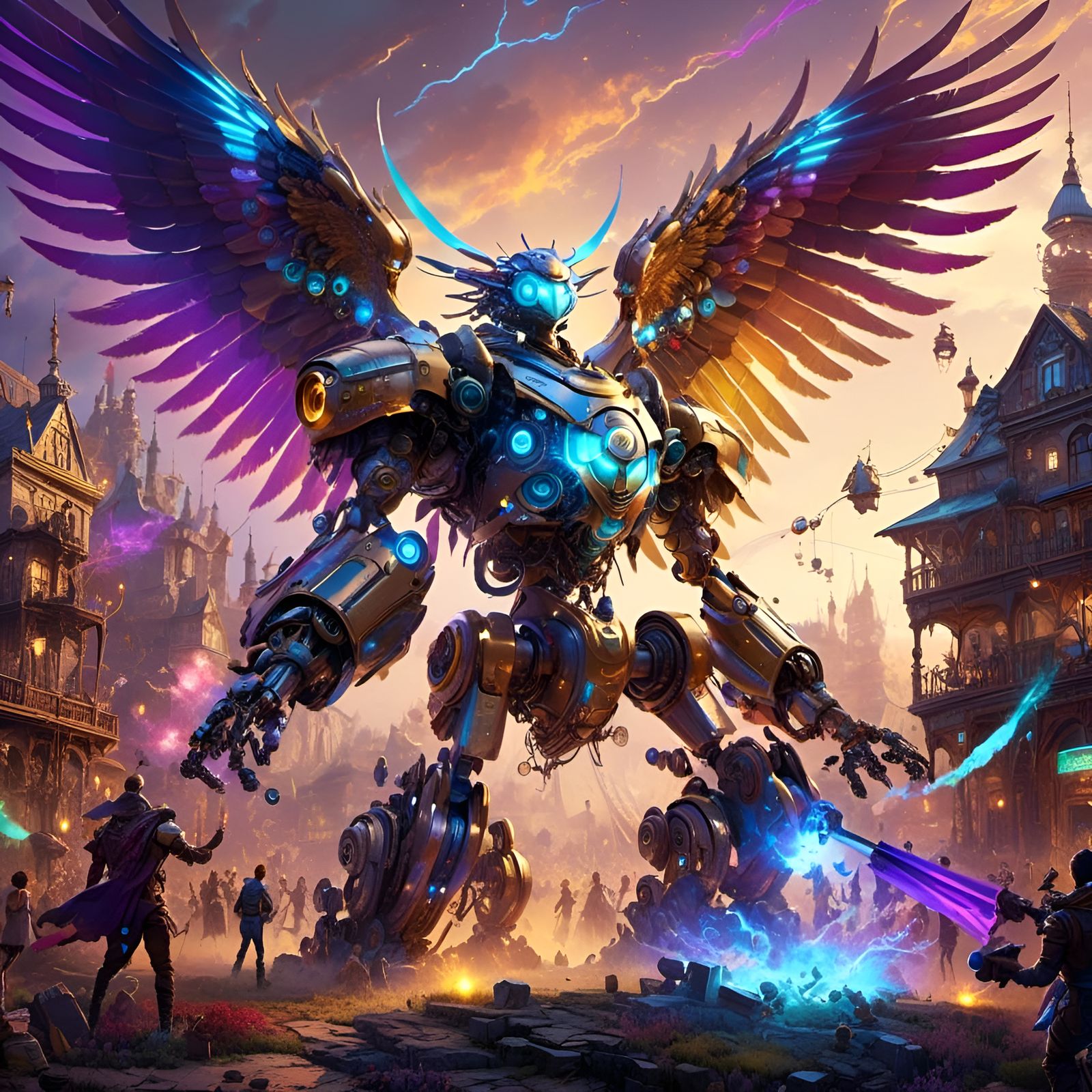 Aetherpunk Battle Eagle Robot Digital Art